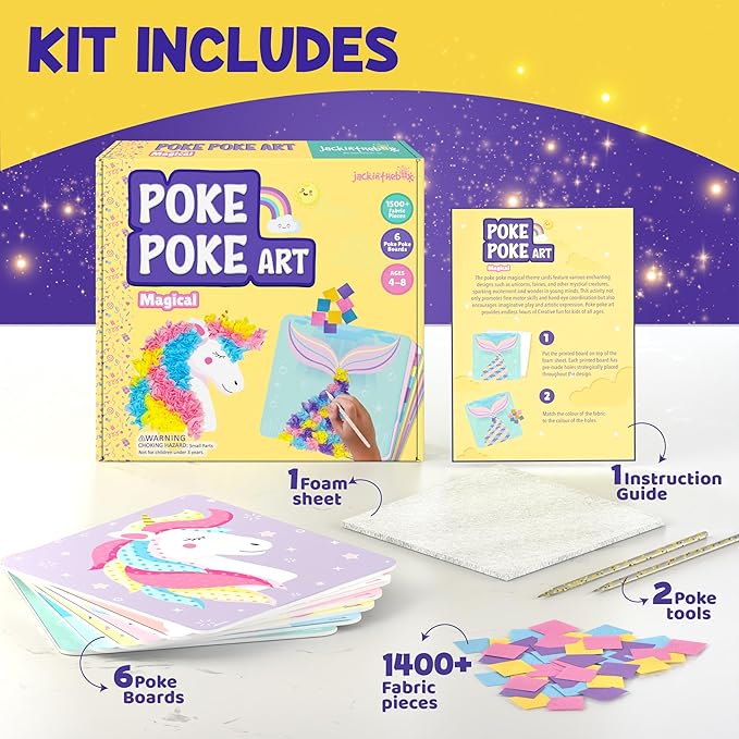 jackinthebox Poke Poke Art – Magical Theme, Mess-Free Fabric Art and Craft, Flower Pressing Kits, Gift for Kids, Girl Gifts, DIY Activity Boy Gift, Toys for Girls and Boys Ages 4 5 6 7 8