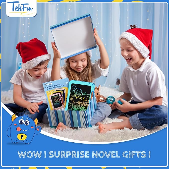 TEKFUN Toddler Kids Toys Gifts - 8.5 Inch LCD Writing Tablet Kids Doodle Board with Stickers Colorful Drawing Tablet, Kid Birthday Christmas Gifts Toys for 3 4 5 6 Years Old Boy (Blue)