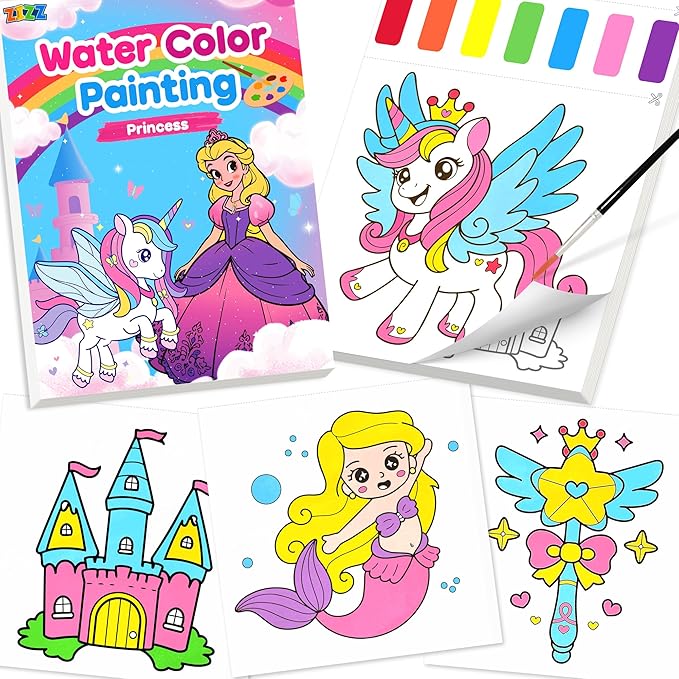 ZIZZ Paint with Water Coloring Books for Toddlers, Princess Watercolor Painting Sets for Kids Ages 3-5 4-8 Years Old, No-Mess Drawing Activity Kit Art Craft Toys Birthday Gifts for Girls Boy