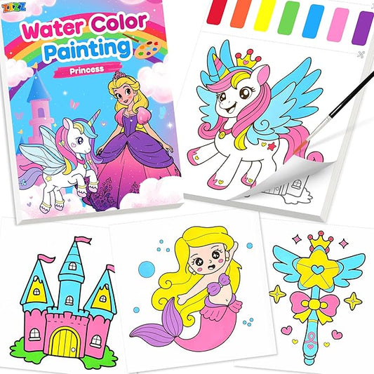 ZIZZ Paint with Water Coloring Books for Toddlers, Princess Watercolor Painting Sets for Kids Ages 3-5 4-8 Years Old, No-Mess Drawing Activity Kit Art Craft Toys Birthday Gifts for Girls Boy