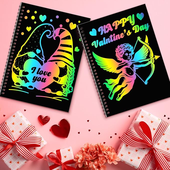 ZMLM Scratch Paper Art-Crafts Gift: 2 Pack Rainbow Notebooks Supplies Toys Valentine's Day Gifts for 3 4 5 6 7 8 9 10 Years Old Girls and Boys Kids Birthday Party Games