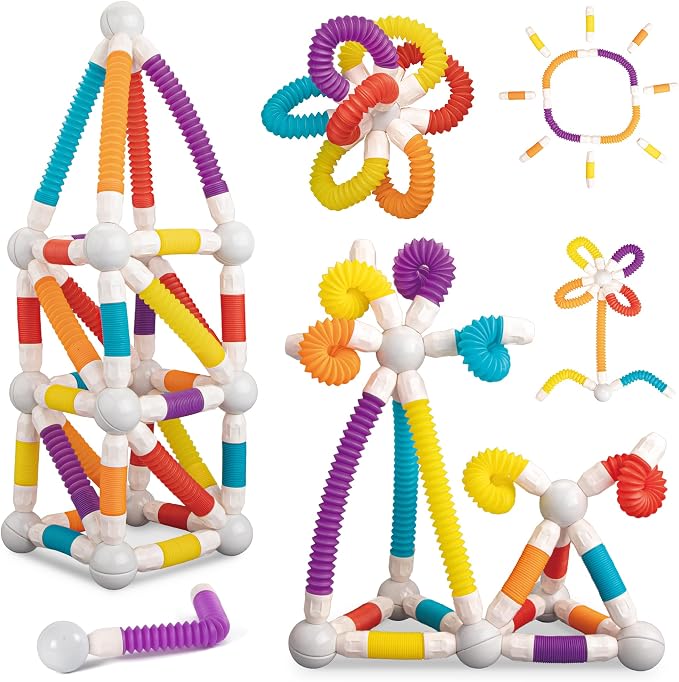 LONEEDY 48PCS Retractable Magnetic Sticks Building Toy Set-Flexible Magnetic Rods & Balls,Educational Building Blocks for 3+Kids (48PCS) by LONEEDY
