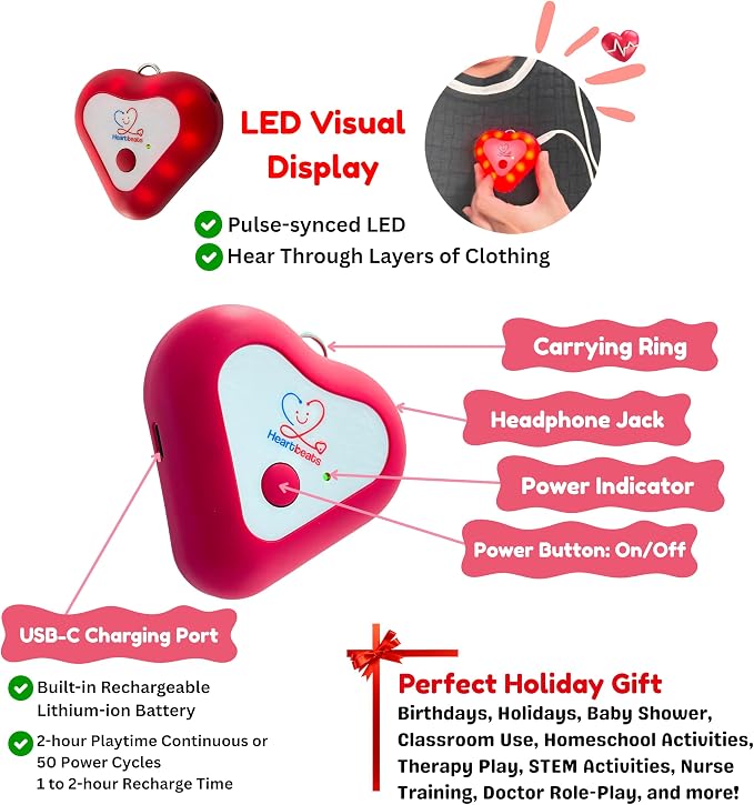 Heartbeats Electronic Stethoscope Toy with LED Display & 10X Sound Amplification, Real Working Stethoscope - STEM Medical Learning Toy Boys & Girls Age 4+, Kids Nurse Doctor Kit - Educational Toy Gift - Image 5