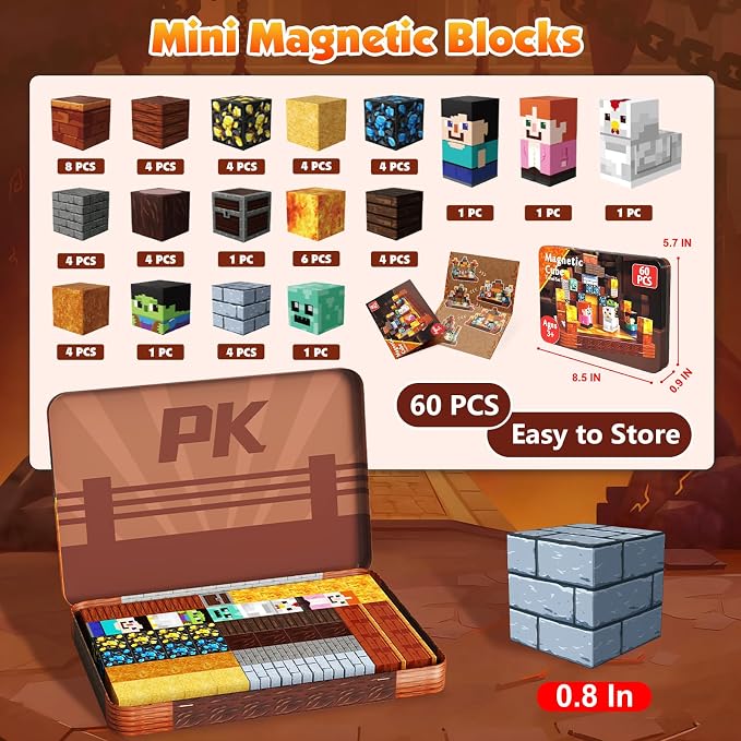 Mini Magnetic Blocks with Magnet Box - 60PCS Magnetic Building Blocks for Kids Ages 4-8, Magnet Block Travel Toys, Magnetic Cubes STEM Stacking Toy, Easter Birthday Gifts for Boys & Girls 3 4 5 6+ - Image 2