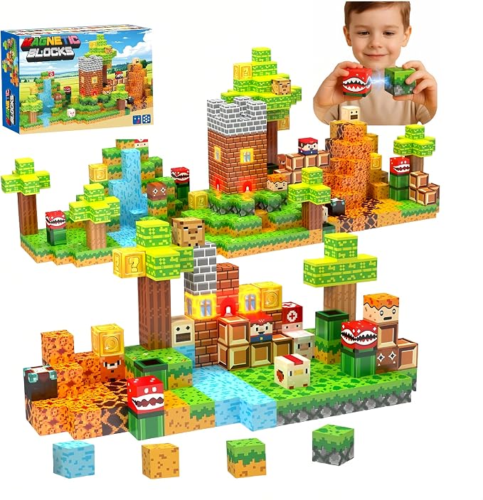 137 Pcs Magnetic Building Blocks, Enhance STEM Learning,Creative Play & Logical Thinking,Durable&Vibrant Color with Light Up Blocks,Ideal for Classroom&Screen-Free Entertainment (Wonderful Adventure) by KKPOT