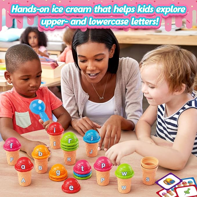 Aizweb Ice Cream Alphabet Learning Toys,Color Sorting Matching Letter Game for Toddlers,Stacking Montessori Preschool Kindergarten Learning Activities,Educational ABC Fine Motor Skills Toys - Image 2
