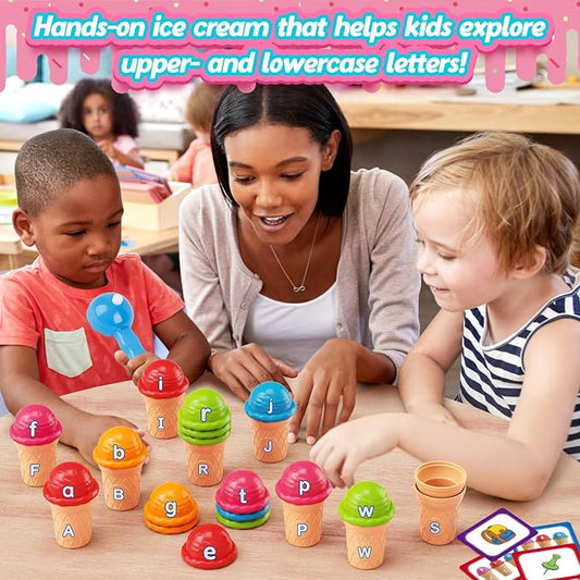 Aizweb Ice Cream Alphabet Learning Toys,Color Sorting Matching Letter Game for Toddlers,Stacking Montessori Preschool Kindergarten Learning Activities,Educational ABC Fine Motor Skills Toys - Image 2