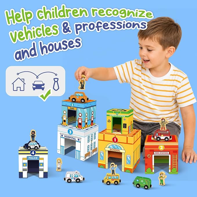 Magnetic Wooden Vehicles & STEM Sorting Blocks – Montessori Toys Age 3+ - Image 2