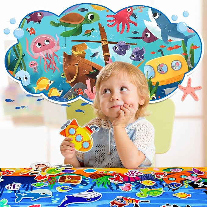Taika 70Pcs Ocean Creatures Felt Story Board Set, 43x28inches Flannel Board - Image 4