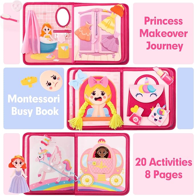 hahaland Princess Busy Book Toddlers 3-5, Dress up Pretend Play Makeup Toys - Image 2