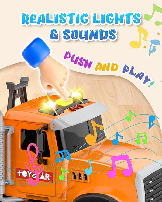 Kids Toys for 3 4 5 6 7 8 Years Old Boys, 15'' Large Construction Toy for Toddler, Crane Truck with Lights and Sounds for Boys Girls Birthday Gifts