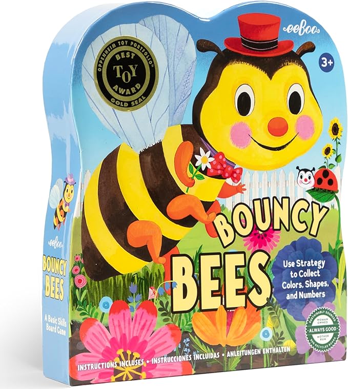 eeBoo: Bouncy Bees Board Game, Learn Colors Numbers and Shapes, Strategy Game for 2-4 Players, Screen-Free Fun, Kids Ages 3 and up by eeBoo
