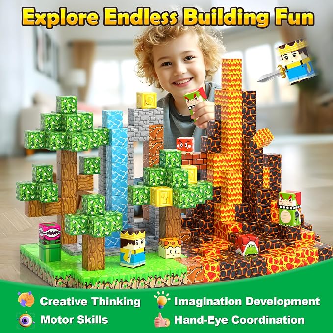 100PCS Magnetic Blocks Magnetic Building Blocks Sensory Toys for Kids Ages 3-5 6-8 8-12 Kids Game Toys for 3+ Year Old Boys & Girls, Mine Magnet World Craft 3 4 5 6 7 8 9 Year Old Boy Birthday Gift - Image 9