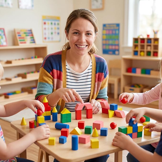 Deekin 70 Pcs Wood Geometric Solid Mini 3D Shape Wooden Building Block Bul - Image 5