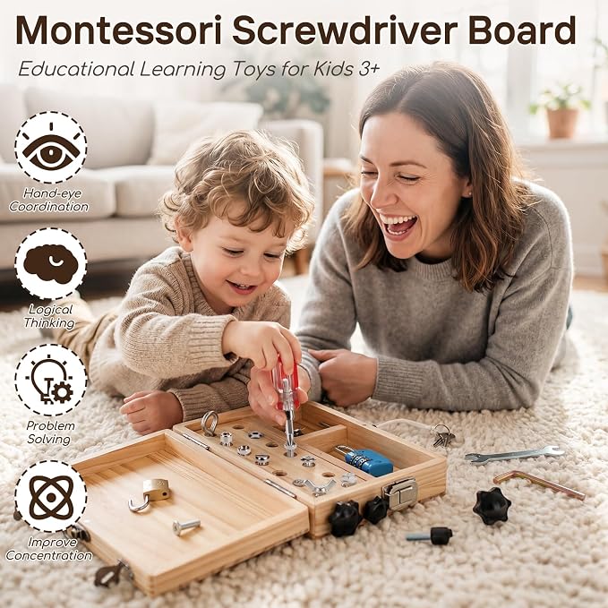 Lehoo Castle Montessori Screwdriver Board Set, Wooden Tool Set for 3 4 5 - Image 3
