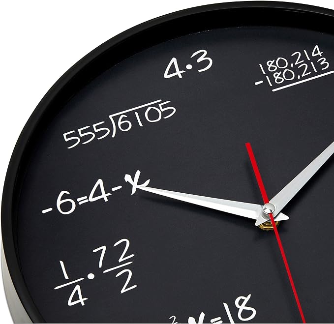 Bernhard Products Math Wall Clock Black 12 Inch Silent Non-Ticking Unique Gift for Teacher/Student/Engineer Graduate Quartz Round Battery Operated, Home Office School Classroom, Mathematical Equations - Image 4
