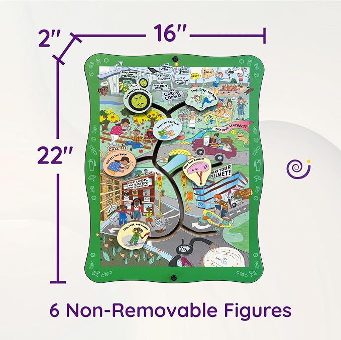 Safety Road Sensory Wall Panel for Kids 24+ Months – Interactive Toddler Wall Activity Toy w/ 6 Non-Removable Figures – Kid Busy Board for Classrooms, Daycares, Pediatric Offices – 22"x16"