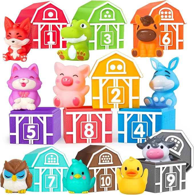Oriate Farm Animal Learning Toys for Toddlers 1,2,3 Year Old, 20Pcs Farm Animals Montessori Toy for Counting Sorting Color Recognition & Matching, Finger Puppets & Stacking Toys 12M+ by OriateToys