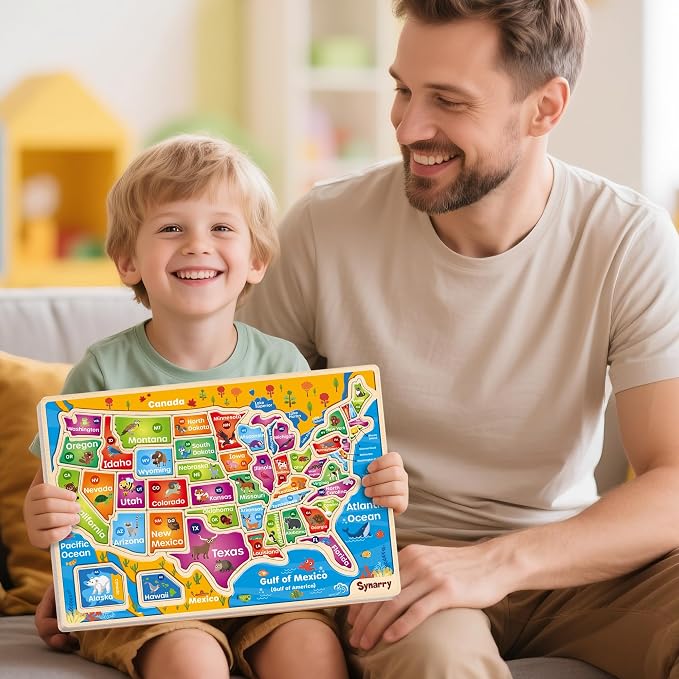 SYNARRY Large USA Wooden Puzzles for Kids Ages 3-5, Learning United States Map Puzles for Kids Ages 4-6, Wood Jigsaw Puzzles Educational Games Toys Gifts for Boys Girls Ages 3-8 - Image 7
