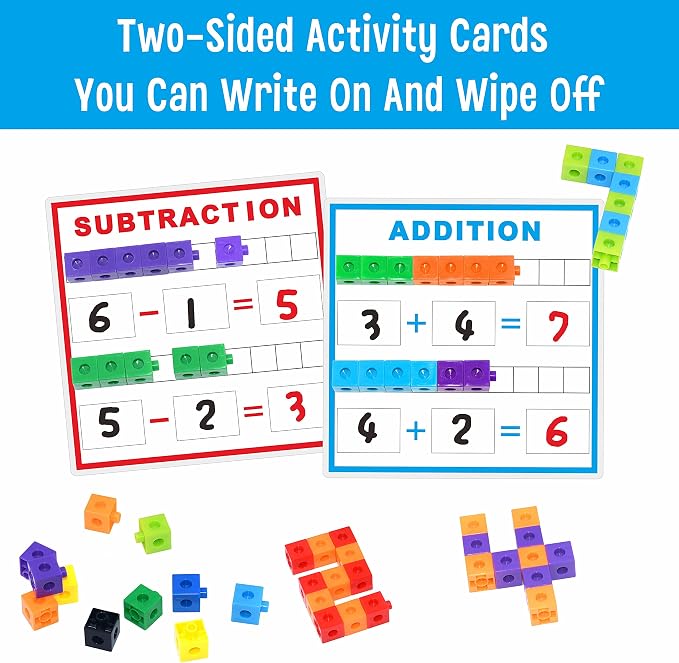 SpriteGru Math Linking Cubes, Math Cubes Manipulatives with Activity Cards Linking Cube Math Counters for Kids Kindergarten Learning Activities - Image 2