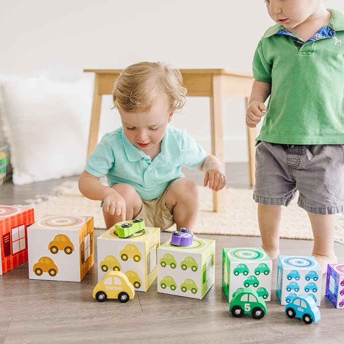 Melissa & Doug Nesting and Sorting Garages and Cars with 7 Graduated Garages and 7 Stackable Wooden Cars - FSC Certified - Image 7