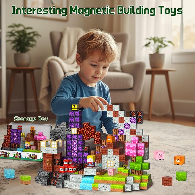 OUGUI 150 PCS Magnetic Blocks Building Block Kids - Magnet Cubes Boy Girl Constructions Toys STEM Montessori Educational Stacking Sensory Toy for Ages 3 4 5 6 7 8 9 10 11 12 Christmas Birthday Gift