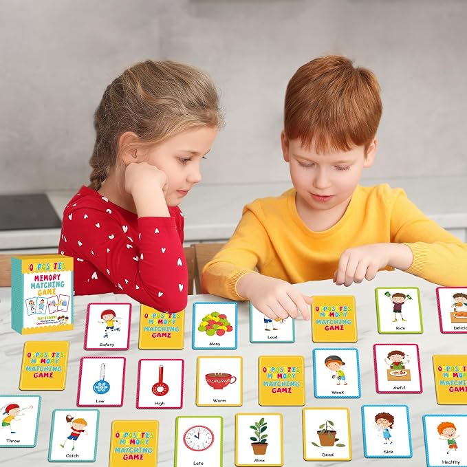 gisgfim 100 PCS Opposites Memory Matching Game Sight Words Concentration Memory Card Educational Game for Kids Preschool Learning Educational Ages 3-8 A Fun & Fast Gift Activities Matching Games - Image 4