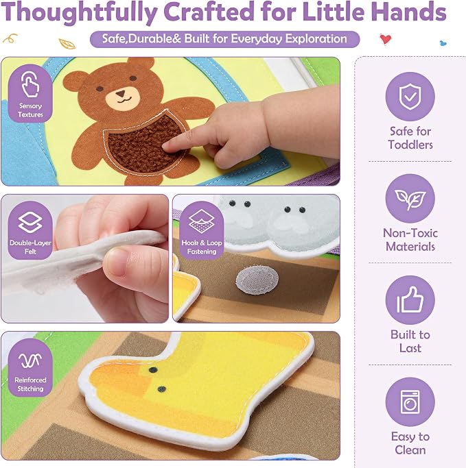 Busy Book for Toddlers 1-3,Montessori Daily Life Felt Activity Book - Image 4