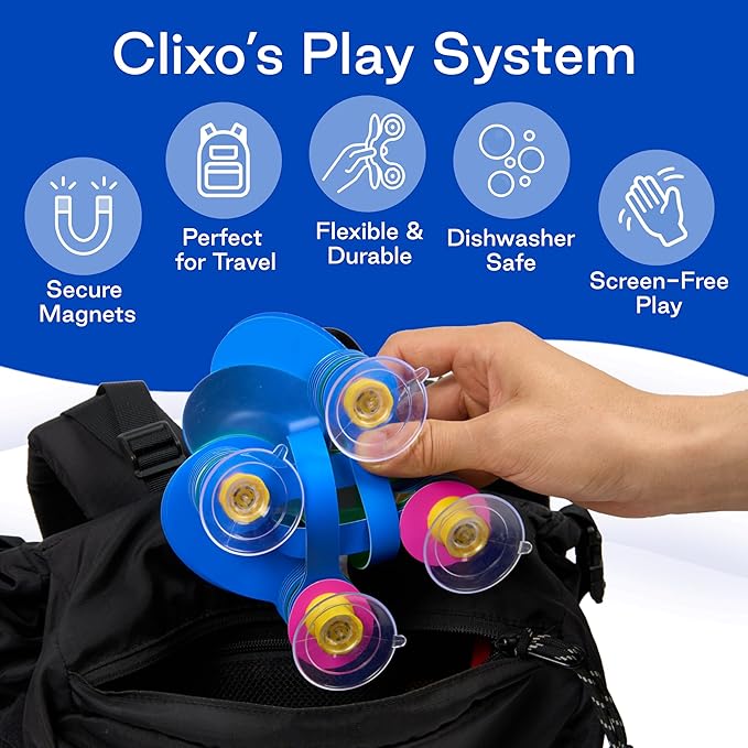 Clixo Window Travel Pack - Fun Magnetic Toy for Kids - 24-Piece Suncatcher Kit with Prisms & Suction Cups for Plane and Car Windows – Portable Rainbow Maker STEM Toy for Creative On the Go Car Playset