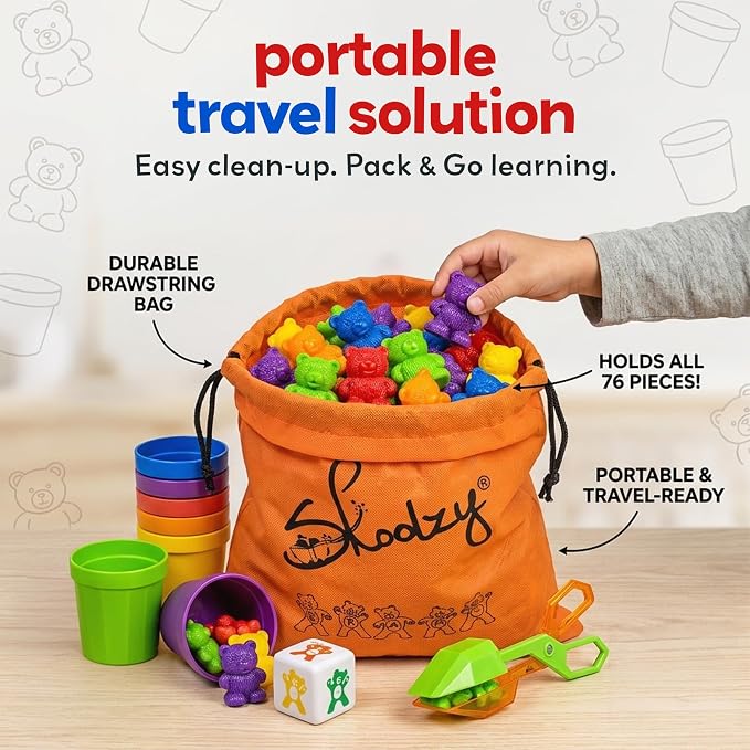 Skoolzy Counting Bears Set - 70 Pc Color Sorting Sensory Toys for Toddlers 3-4 - Montessori Toys for 3 Year Old - Autism Toys for Toddlers 3-4 - Color Sorting Toys for Toddlers Learning + Education - Image 7