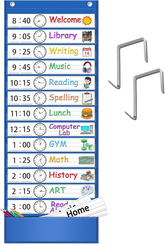 AKAYOK -13+1 Pocket Daily Schedule Pocket Chart, Ultra-Durable Visual Schedule for Kids -Pocket Chart for Classroom Office Home -Reusable Daily Schedule for Kids -Reversible Chart for Sentence Strips by AKAYOK