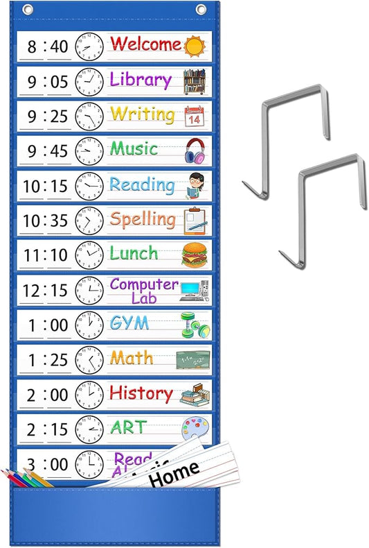 AKAYOK -13+1 Pocket Daily Schedule Pocket Chart, Ultra-Durable Visual Schedule for Kids -Pocket Chart for Classroom Office Home -Reusable Daily Schedule for Kids -Reversible Chart for Sentence Strips by AKAYOK