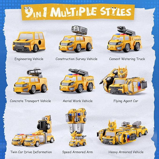 5 in 1 Transform Magnetic Construction Robot Toys Gifts for 3 4 5 6 Year Old Boys Kids, Easy DIY Assembly, Transforming Trucks Toys for Boys Kids, Ideals 3 4 5 6 Year Old Boy Birthday Gift