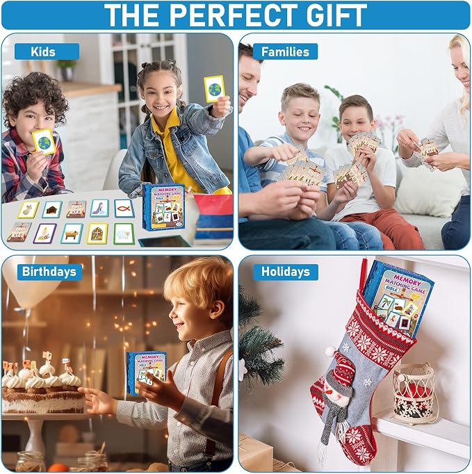 gisgfim 100 PCS Memory Matching Game Bible Concentration Memory Card Games for Kids Boys Girls Easter Educational A Fun & Fast Christian Preschool Homeschool VBS 2026 Biblical Theme Matching Games - Image 7
