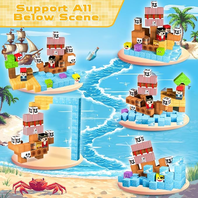ToyUnited Magnetic Blocks - 100PCS Build Pirate-Ship World Set - Image 3
