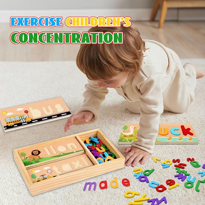 Wooden See and Spell Word Game Learning Toys for Kids 3-6 Puzzle Board - Image 3