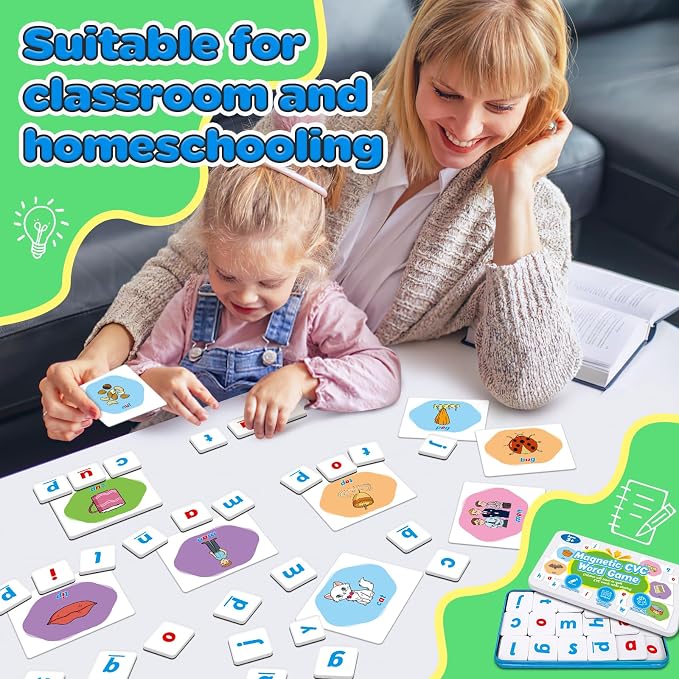 CVC Word Games,Magnetic Letters & CVC Flash Cards,Phonics Games,Alphabet ABC Toys,Refrigerator Fridge Magnets for Kids Toddlers,Speech Therapy,Spelling Learning Games for Preschool Classroom - Image 7