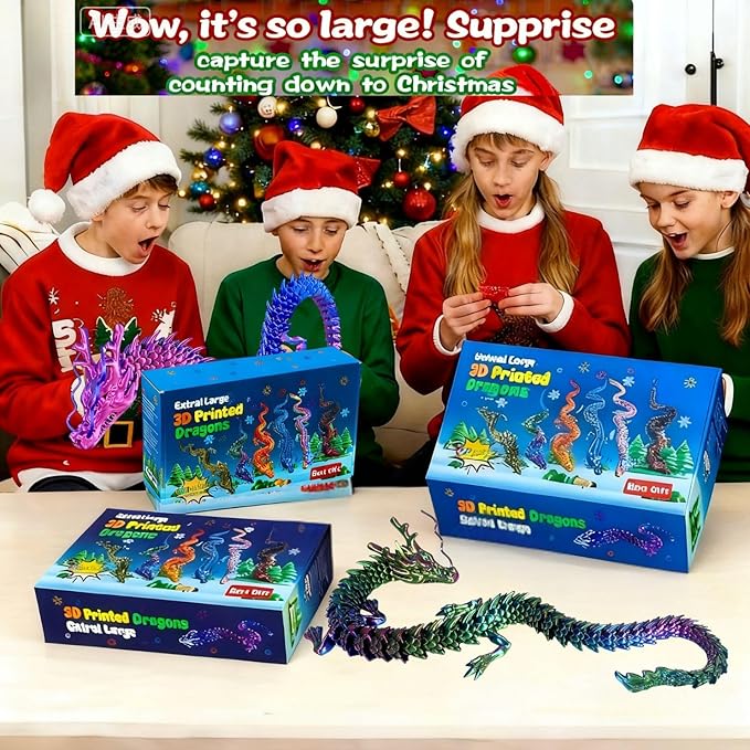 4-Pack 24 Inch 3D Printed Dragon Toy, Articulated Chinese Dragon Action Figure with Gift Box - Christmas Gift, Imaginative Play, Office Desk Decor & Collectible Figurine for Kids & Adults