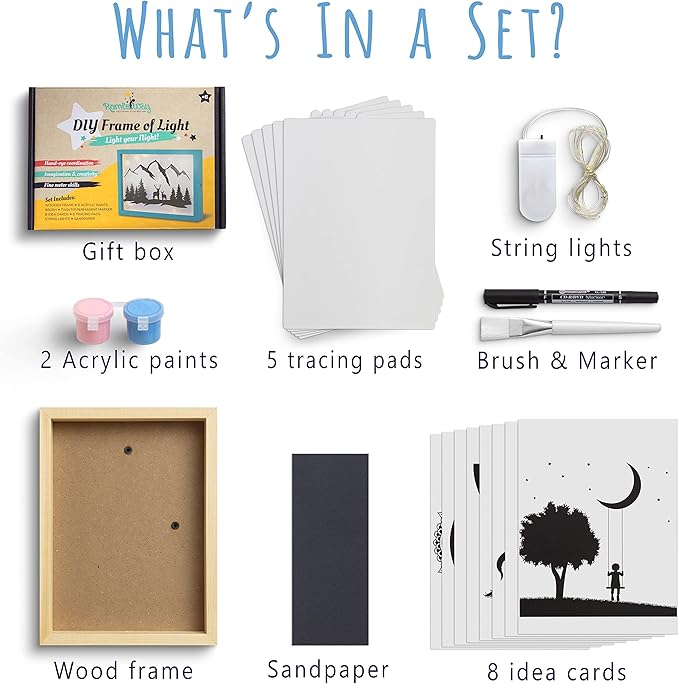 ROMI'S WAY DIY Frame Night Light – Crafts for Girls Ages 6-8-12 – Drawing Arts and Crafts for Kids – DIY Craft Kits for Girls & Boys – Art Supplies Kits for Kids – 6 89 Year Old Girl Gifts