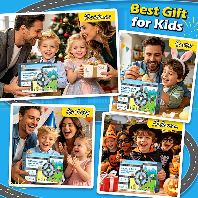 Magnetic Tiles Road Set, Roads Expansion Pack, Magnetic Blocks Building Toys for Toddler, Creative Montessori Toys for 3+ Year Old Boys & Girls, Ideal Gifts for Kids Ages 3-5 5-7 - Image 6