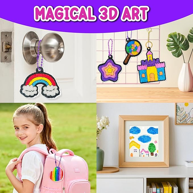 Magic Puff Kit for Kids, 3D Art Kit with Unicorn & Princess, Craft Stuff for Kids, Foam Texture Paint Set, Easy DIY Crafts Gift for Girls & Boys Ages 4, 5, 6, 7, 8, 9