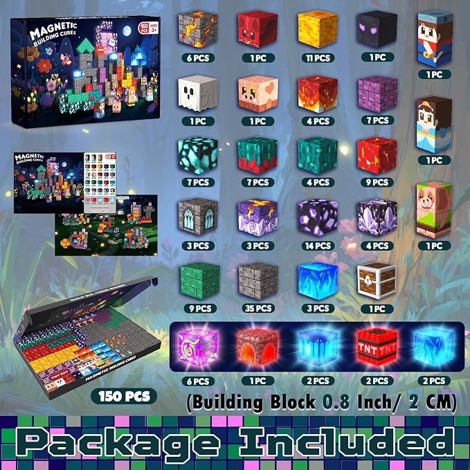 Light up Magnetic Blocks, 150PCS Magnetic Building Cube Game, Constructions Toys for Kids Age 3-4, 5 6 7 8 9 10, STEM Montessori Building Set for Kids, Building Stacking Toy Birthday for Toddlers - Image 2