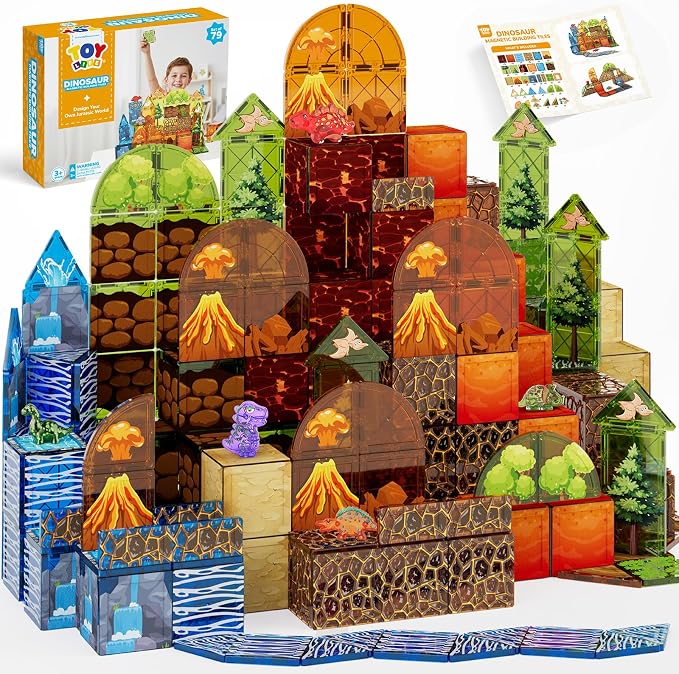 TOY Life Dinosaur Magnetic Tiles, 79-Piece Lava STEM Set, Ages 3-8 by TOYLife