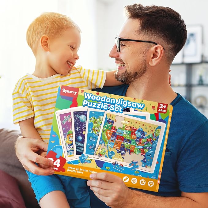 SYNARRY Large USA Map, World Map & Solar System Wooden Puzzles Ages 4-6 - Image 7