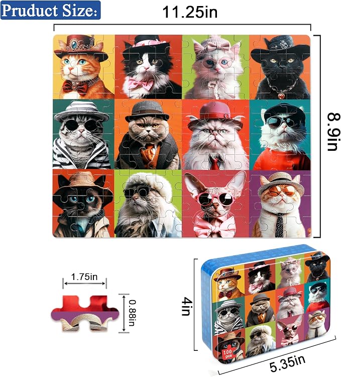 LELEMON Cat Puzzles for Kids Ages 4-8,100 Piece Colorful Kitty Kitten Cats Jigsaw Puzzle for Children,Learning Educational Toys for Boys and Girls - Image 2