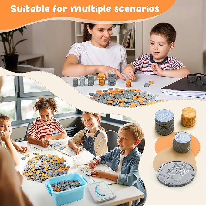 TOMMYHOME Fake US Coins Play Money 800 PCS Set – 6 Types of Coins,Realistic Prop Money for Kids,Toy Cash Register, Pretend Play Toys – Homeschool Teaching Supplies (800) - Image 6