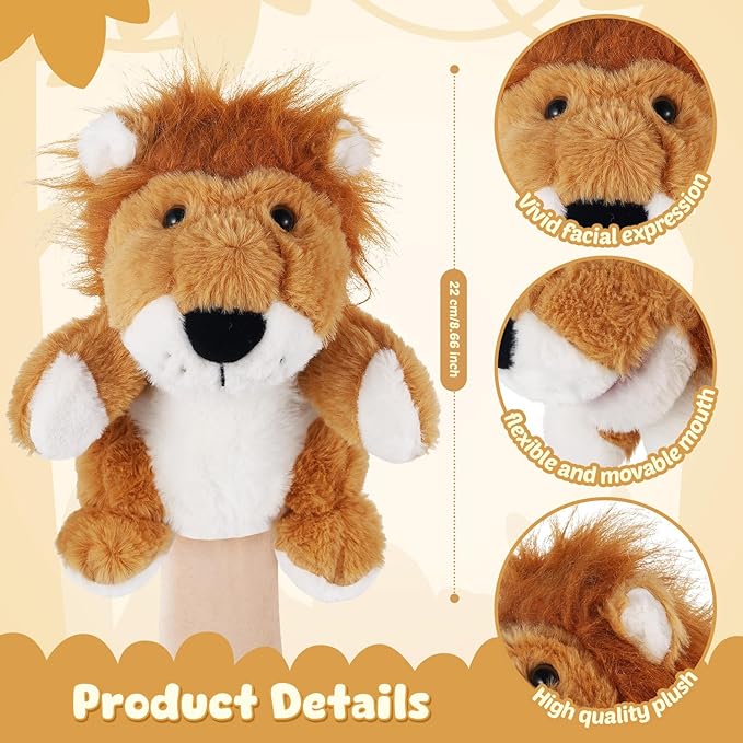Animal Hand Puppets 11 Inch Safari Plush Farm Animal Woodland Animals Hand Puppet Toys Role-Play Toy Puppets for Kids Storytelling Imaginative Pretend Play Teaching Preschool(Lion)