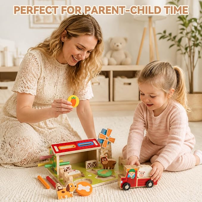 FIIOEOY Wooden Montessori Toys, Farm Animal Barn for Toddlers 1-3 Year Old - Image 4