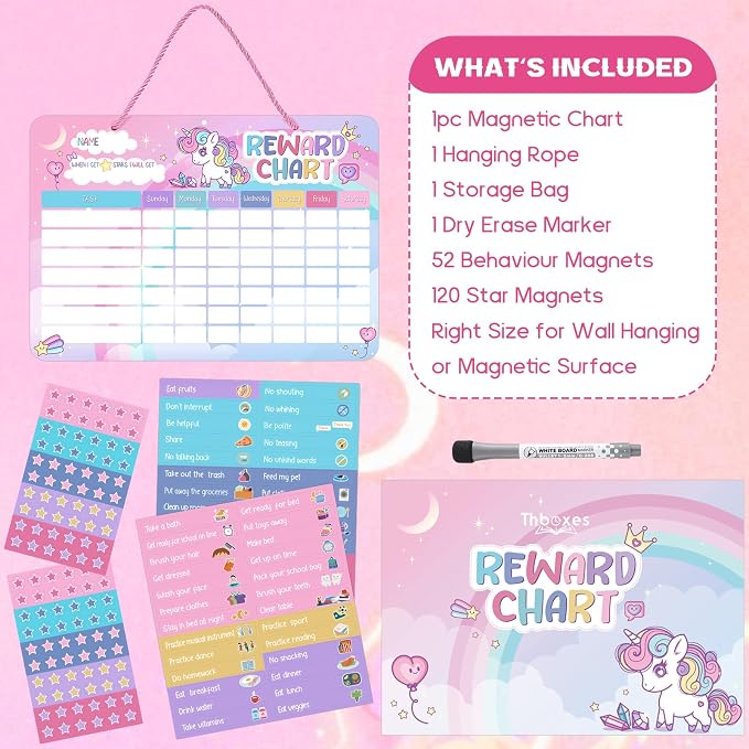 Thboxes Reward Chart for Kids, 52 Chore Charts, Unicorn Behaviour Board Set - Image 2