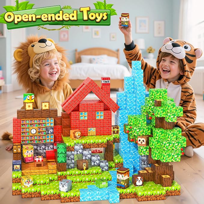 150PCS Magnetic Blocks - Mine Magnet World Forest Animal Set, Magnet Toys Games for Kids Ages 4-6 6-8 8-12, Magnetic Building Blocks for Boys & Girls, STEM Montessori Sensory Toys for Kids Ages 3+ - Image 4